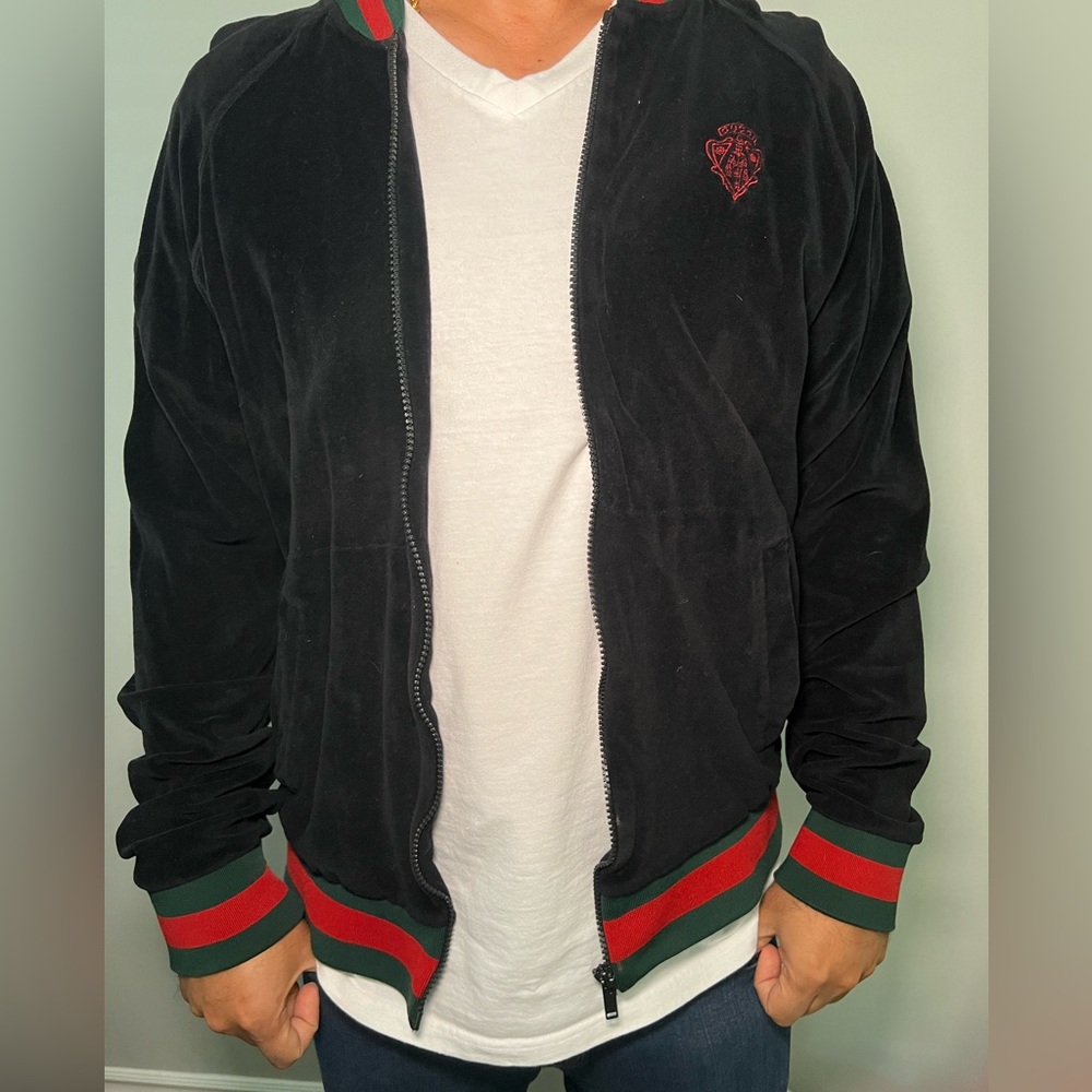 Gucci Black Jacket with Red and Green Accents
